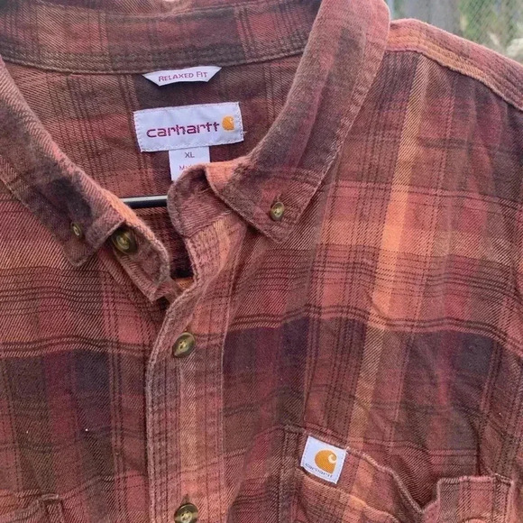 Carhartt Shirt Men's Brown Plaid Flannel Relaxed Fit - Picture 2 of 3